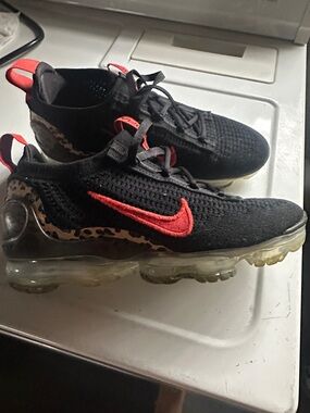 Nike Black Knit VaporMax Sneakers with Red Swoosh